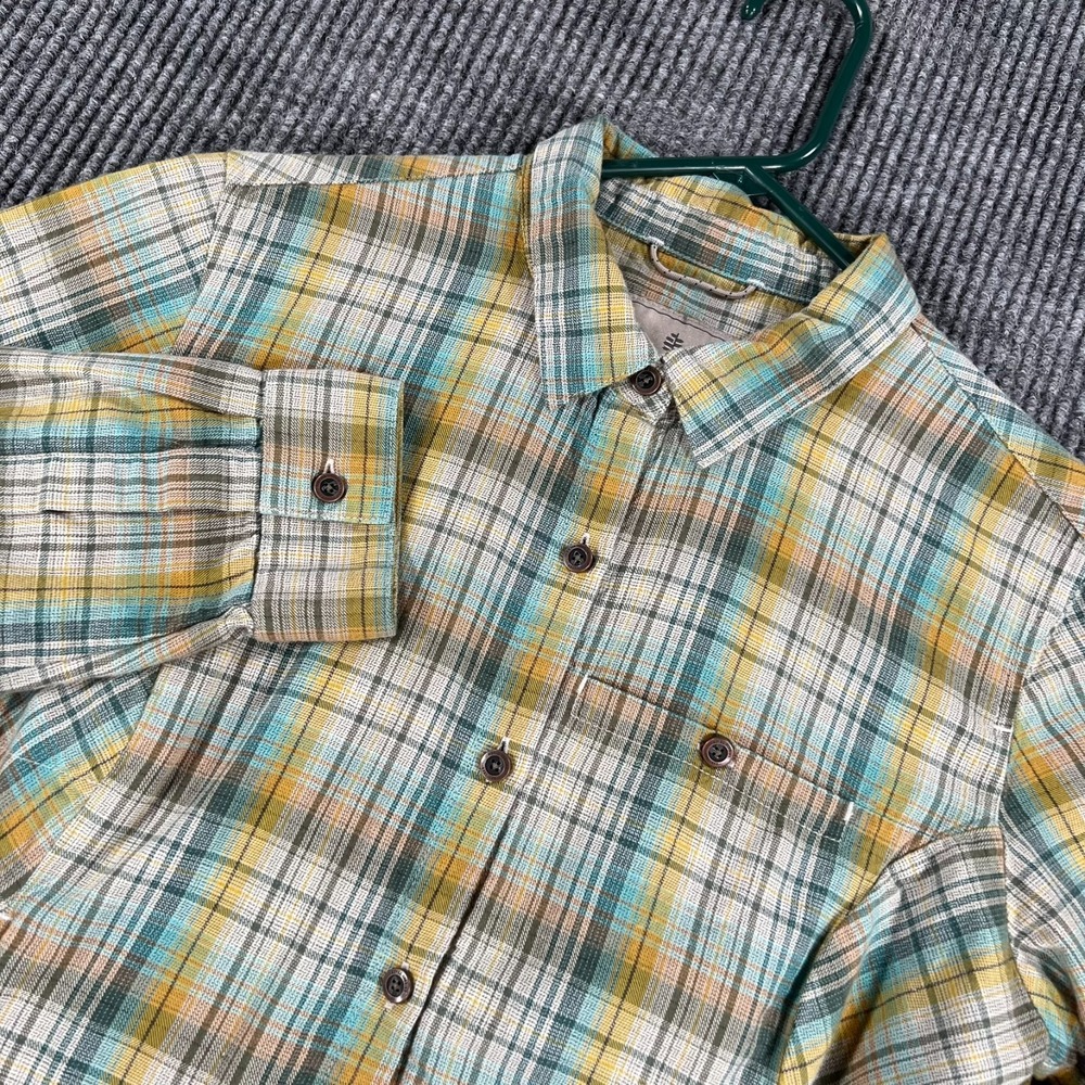 Royal Robbins Shirt Womens Medium Green Yellow Plaid Long Sleeve Button Up Hike